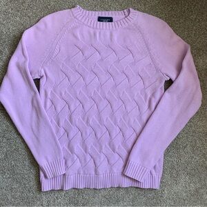 Lands’ End Drifter Sweater Purple Cable KNIT Pullover Cotton Fisherman Large